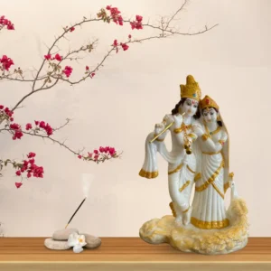 Marble Dust 8-inch Radha Krishna Idol | Premium Statue for Home Temple & Decorative Use