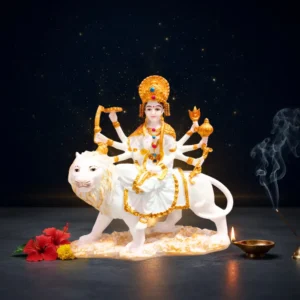 Marble Dust 9 Inch Durga Devi Idol | Sherawali Form with Weapons
