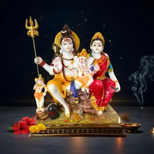 Marble Dust 9 Inch Shiva Parvati Ganesh Idol | Divine Family for Home Temple