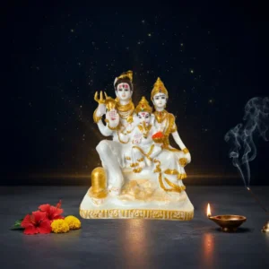 Marble Dust Shiva Parvati Ganesh Statue 8 Inch | Handcrafted Divine Figurine