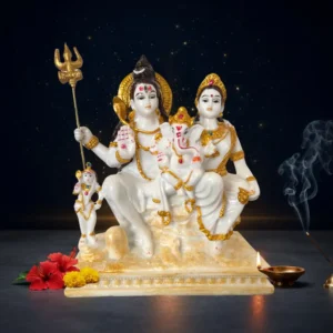 Marble Dust Shiva Parvati Ganesh Statue 9 Inch | Handcrafted Divine Figurine