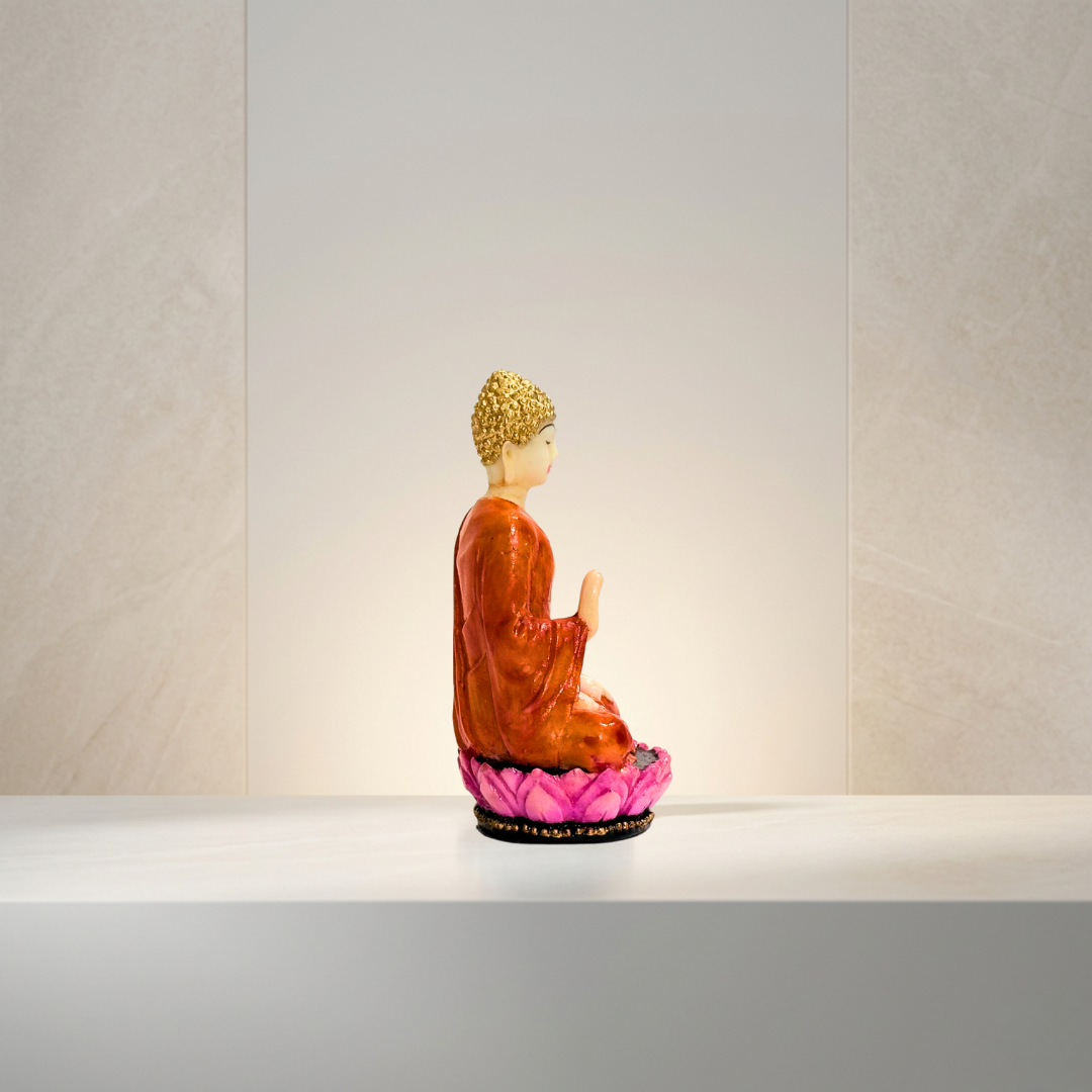 Brown & Pink Buddha 3 Inch Meditating Idol Decorative Showpiece - Image 3