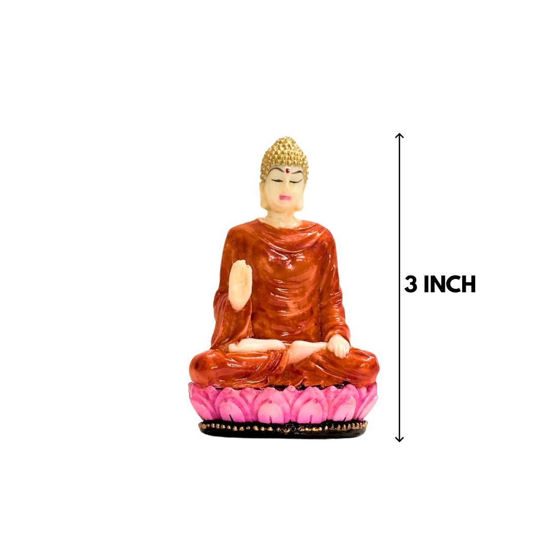 Brown & Pink Buddha 3 Inch Meditating Idol Decorative Showpiece - Image 2
