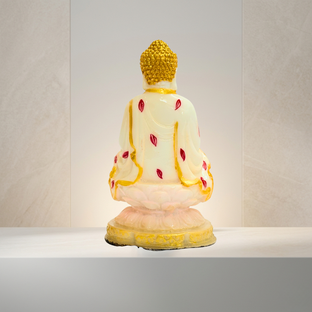 White & Gold Buddha 4.5 Inch Meditating Idol Decorative Statue - Image 4