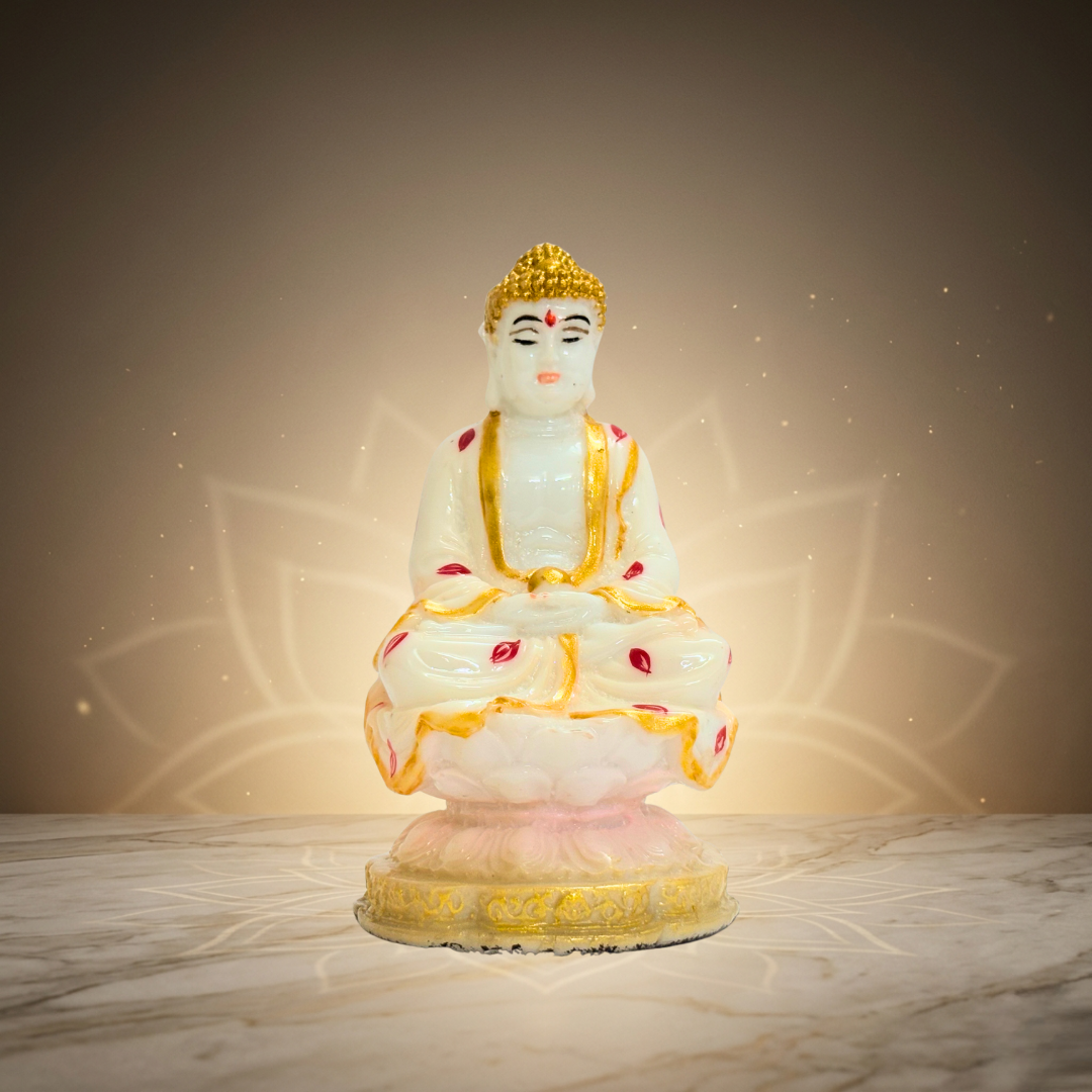 White & Gold Buddha 4.5 Inch Meditating Idol Decorative Statue