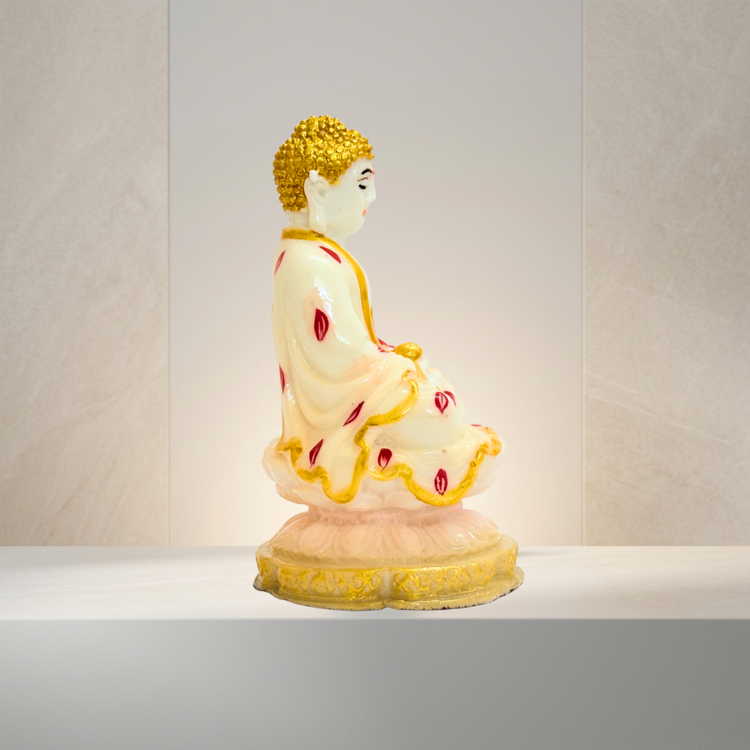 White & Gold Buddha 4.5 Inch Meditating Idol Decorative Statue - Image 3