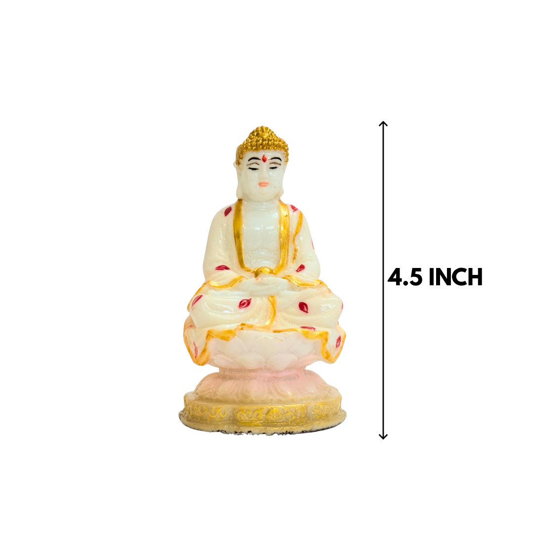 White & Gold Buddha 4.5 Inch Meditating Idol Decorative Statue - Image 2