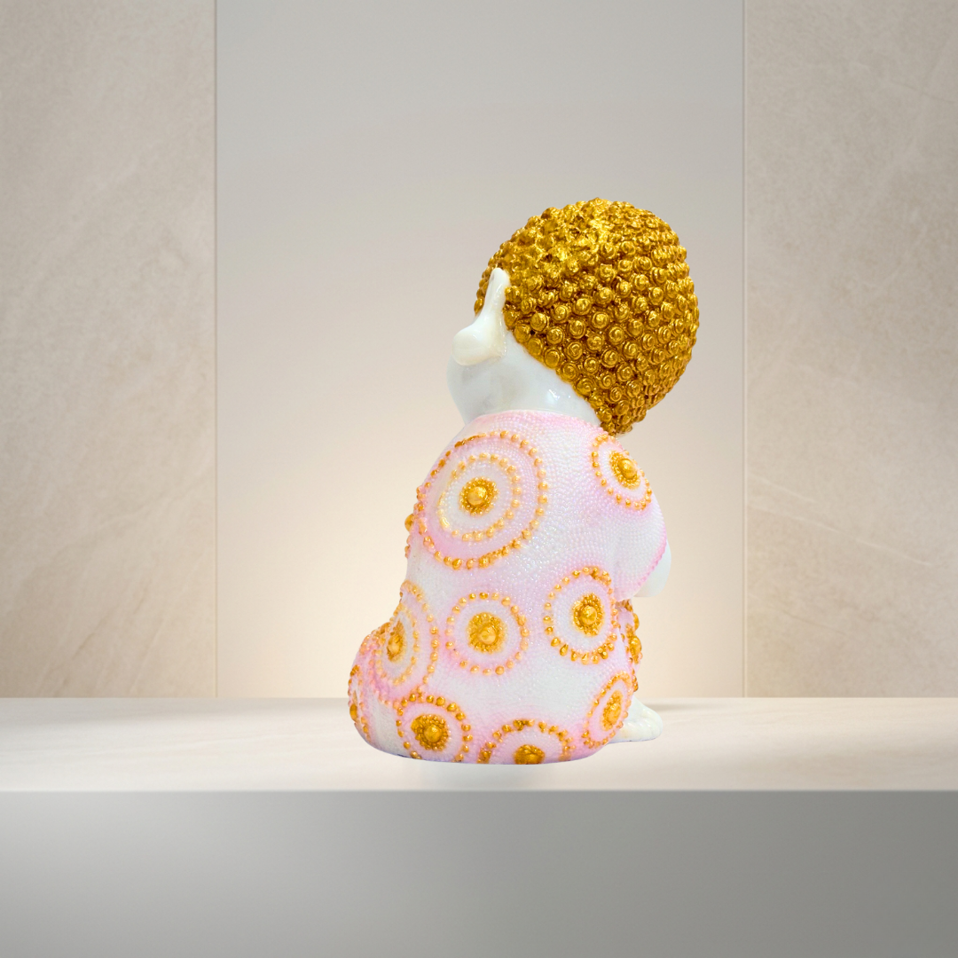 Pink & Gold Buddha Marble Dust Statue 8 Inch Meditating Decor - Image 4