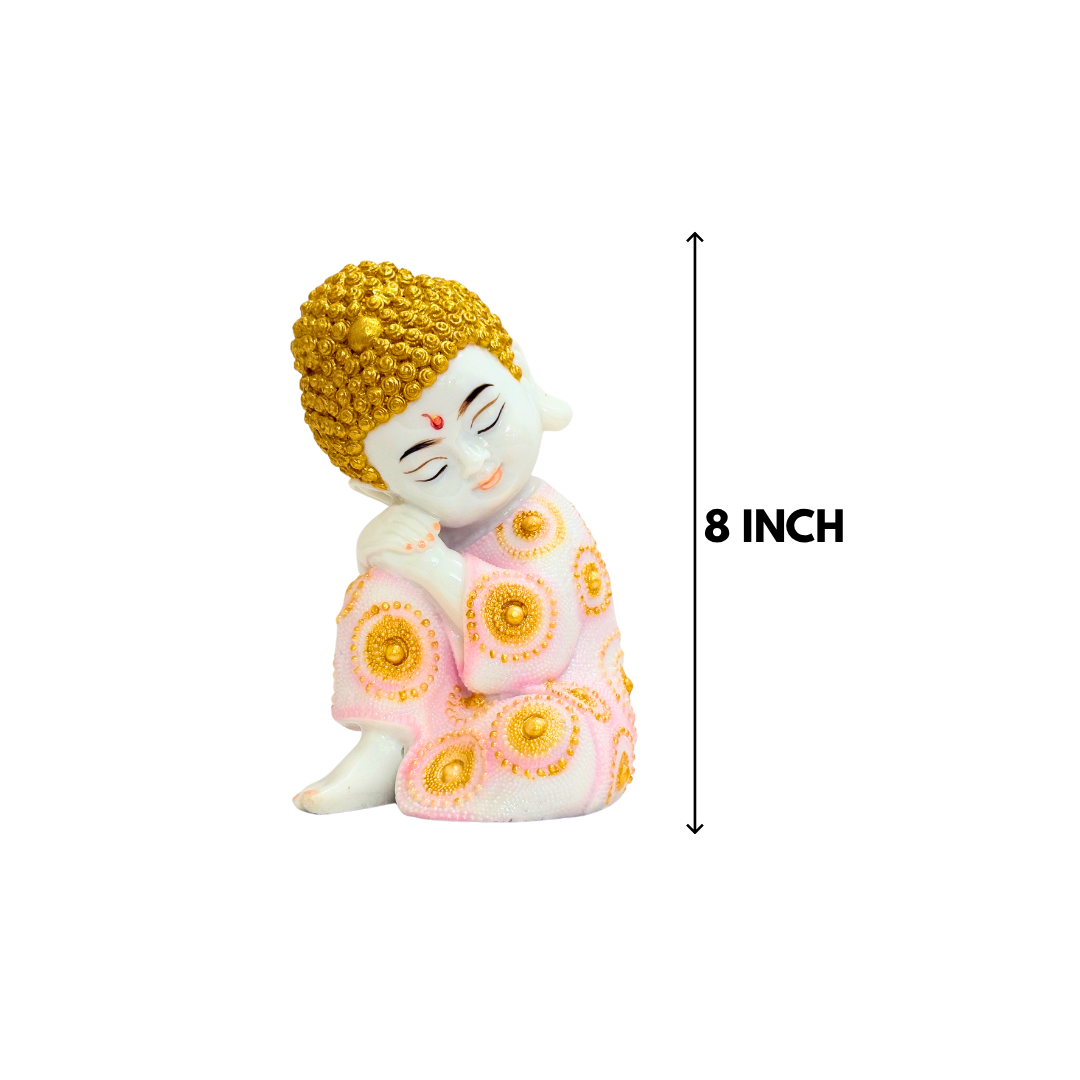 Pink & Gold Buddha Marble Dust Statue 8 Inch Meditating Decor - Image 2