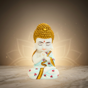 White & Gold Meditating Buddha Statue 8 Inch Home Decor