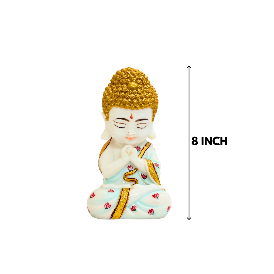 White & Gold Meditating Buddha Statue 8 Inch Home Decor - Image 2