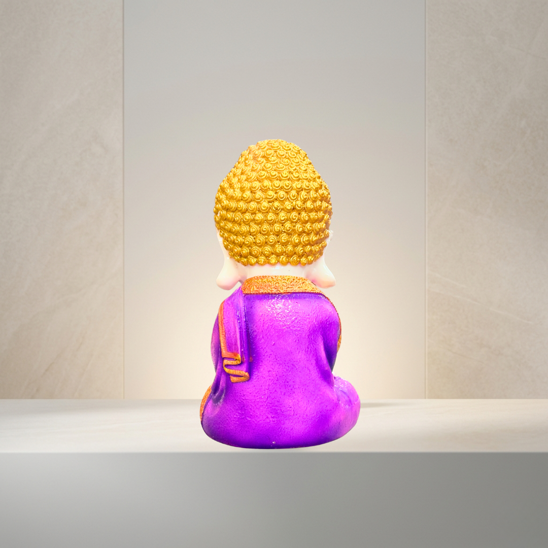 Purple & Gold Meditating Buddha Statue 8 Inch Home Decor - Image 4