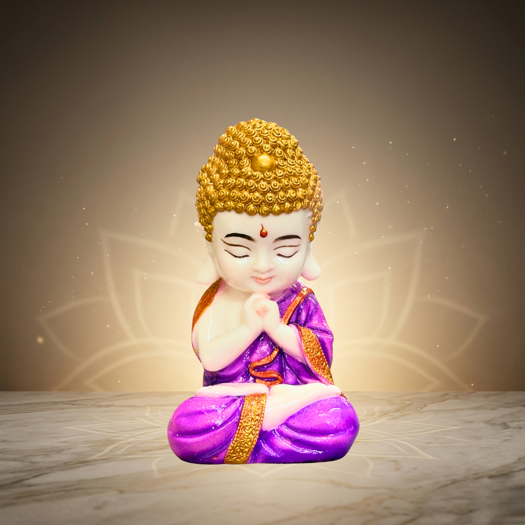 Purple & Gold Meditating Buddha Statue 8 Inch Home Decor