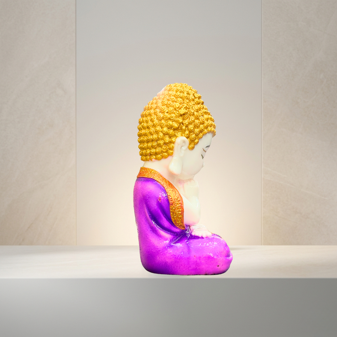 Purple & Gold Meditating Buddha Statue 8 Inch Home Decor - Image 3