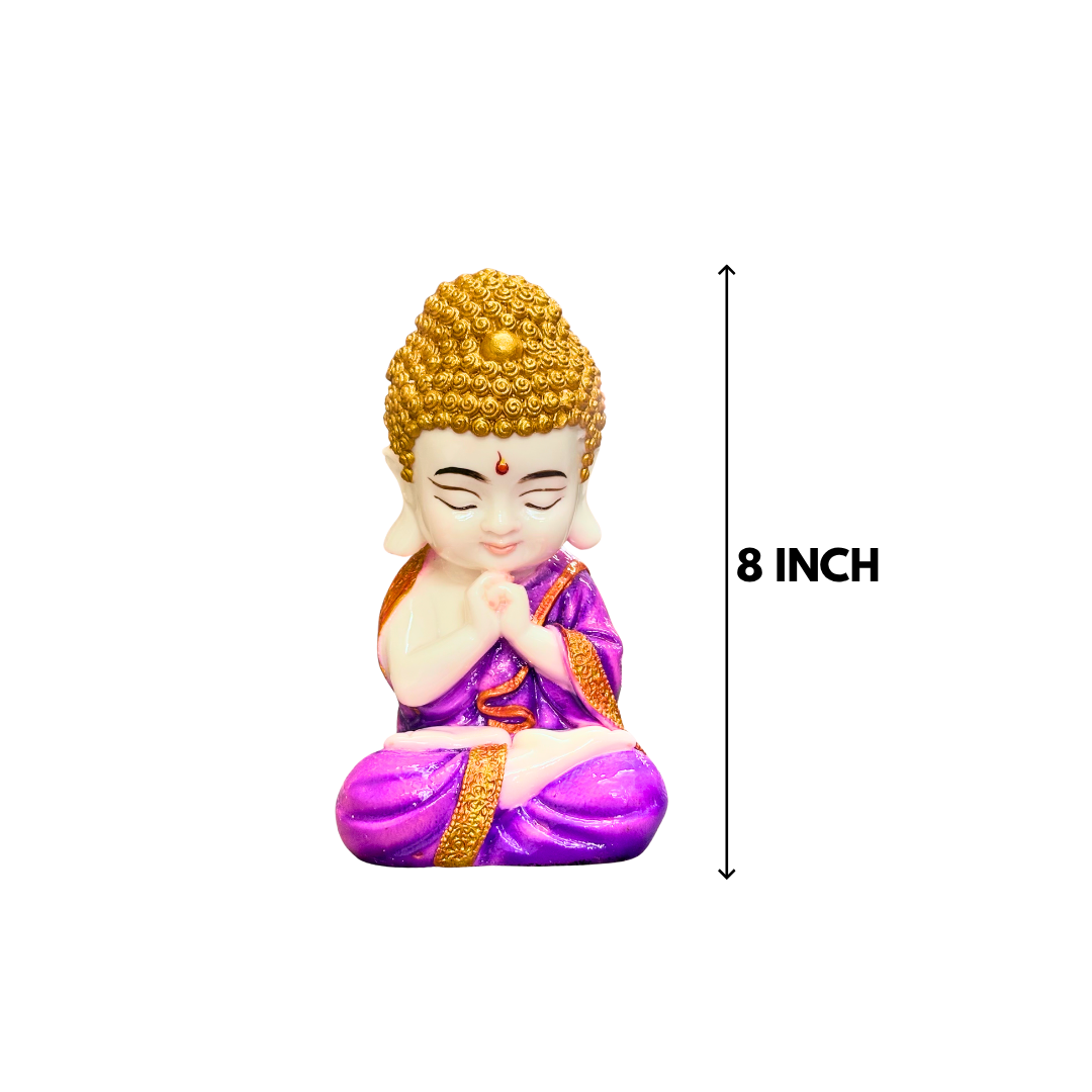 Purple & Gold Meditating Buddha Statue 8 Inch Home Decor - Image 2