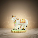 White & Gold Kamadhenu Cow Statue Spiritual Home Decor