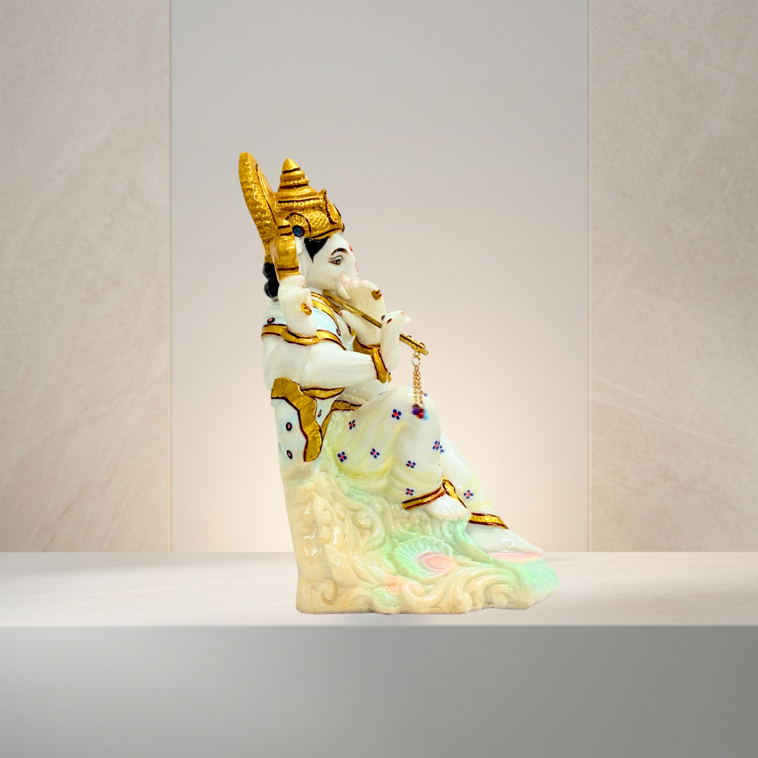 White Ganesh Marble Dust Idol 12 Inch Decorative Statue for Home - Image 3