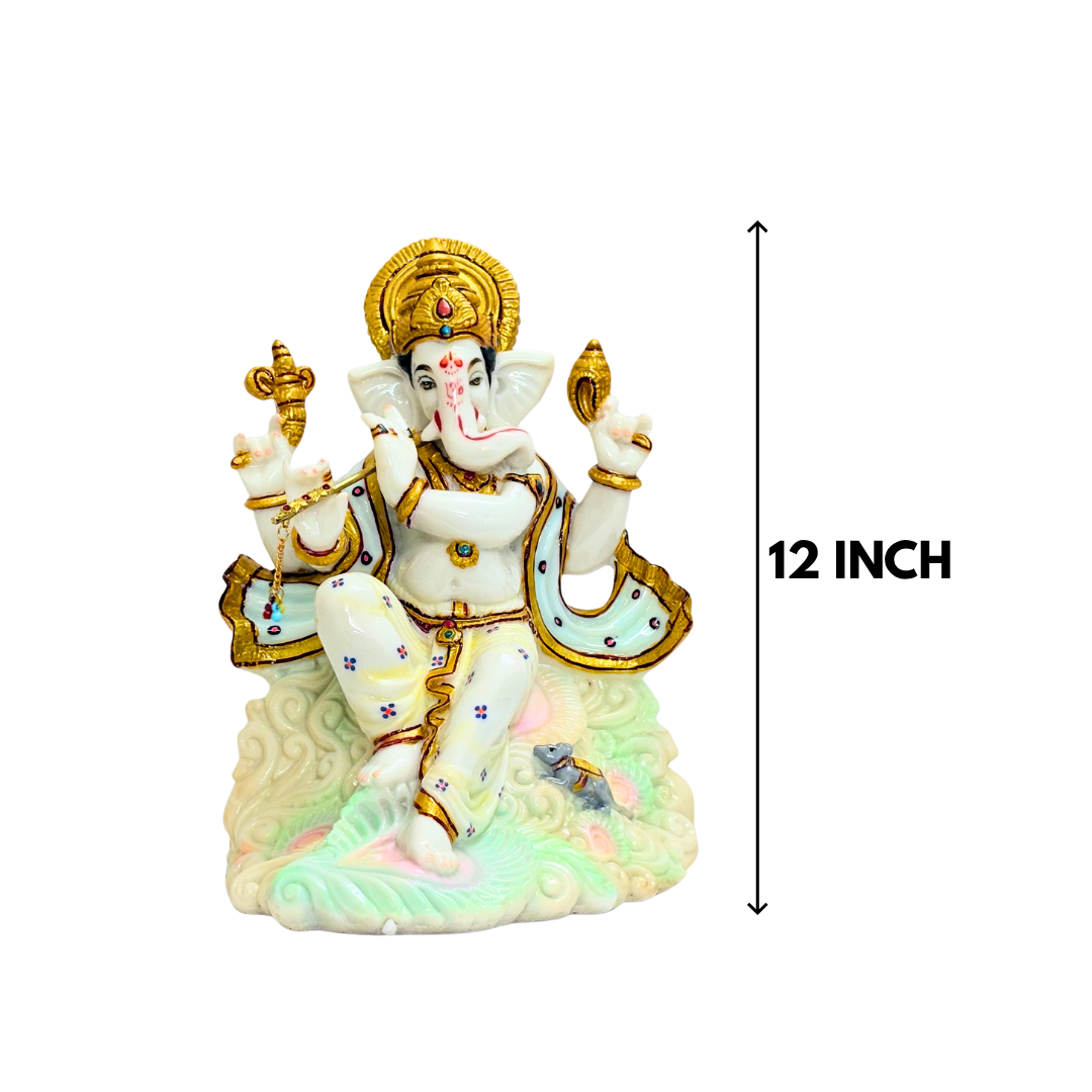 White Ganesh Marble Dust Idol 12 Inch Decorative Statue for Home - Image 2