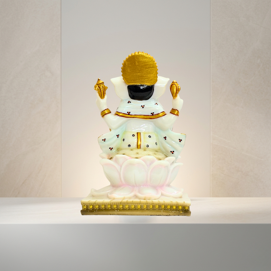 White Ganesh Marble Dust Idol 12 Inch Decorative Statue - Image 4