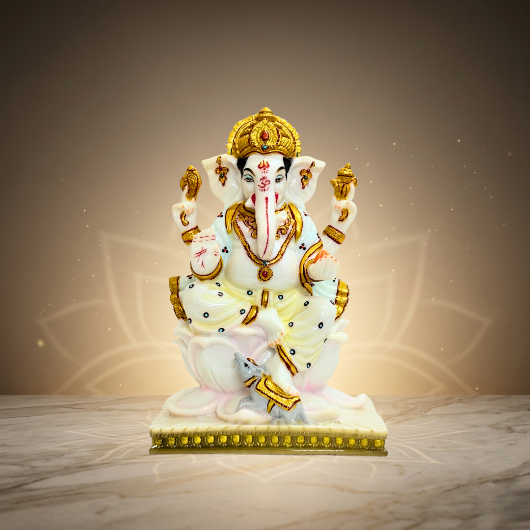 White Ganesh Marble Dust Idol 12 Inch Decorative Statue