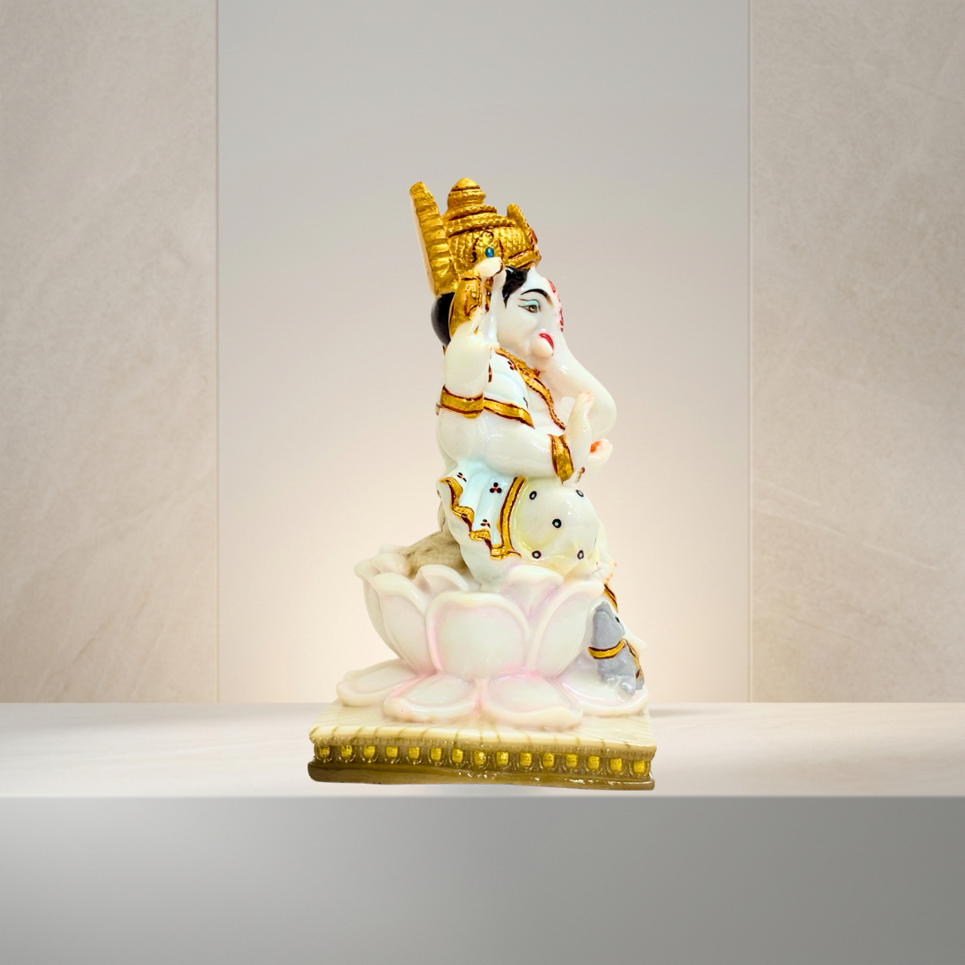White Ganesh Marble Dust Idol 12 Inch Decorative Statue - Image 3