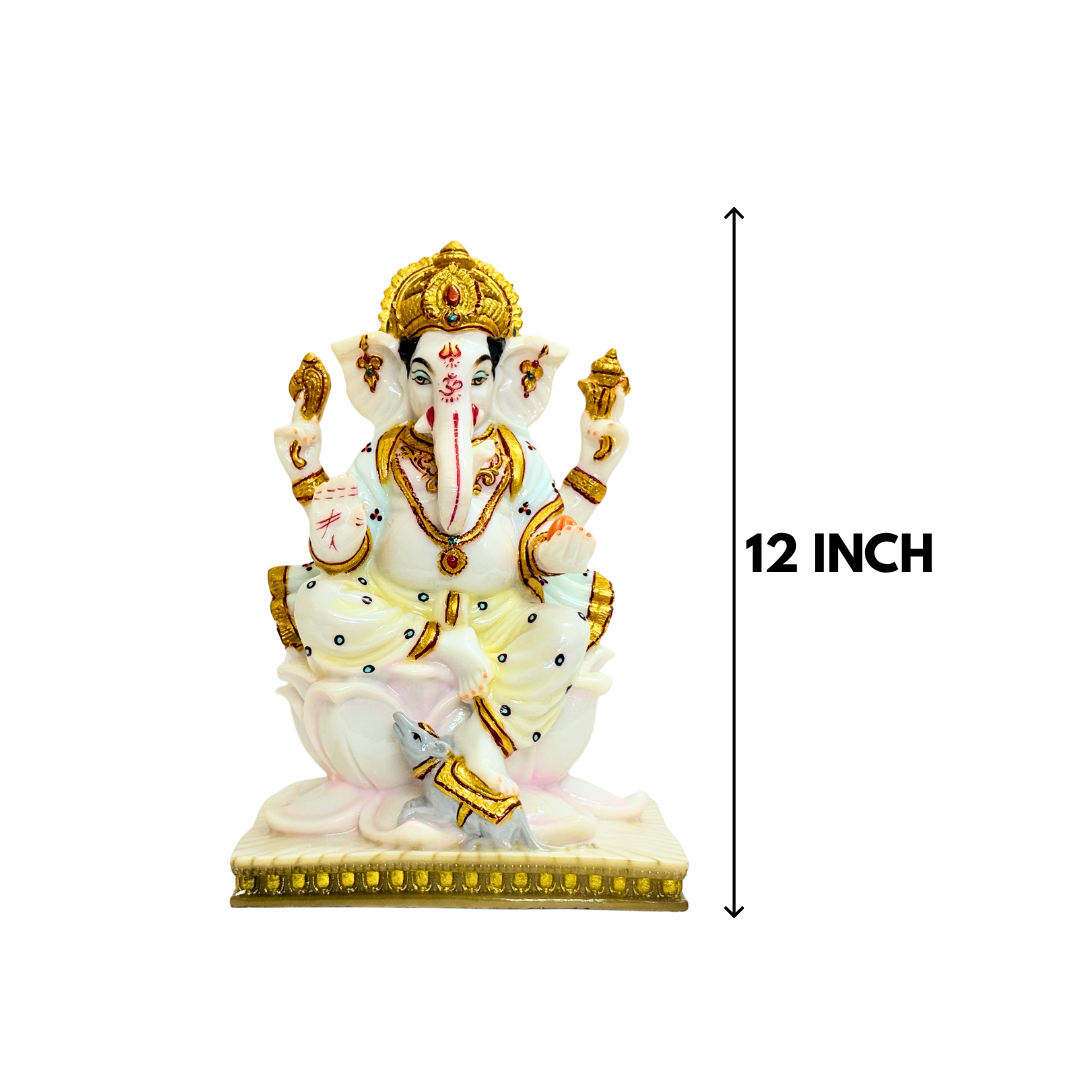 White Ganesh Marble Dust Idol 12 Inch Decorative Statue - Image 2