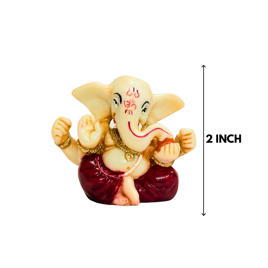 Cream & Maroon Ganesh Idol Mini Decorative Statue 2 Inch - Image 2
