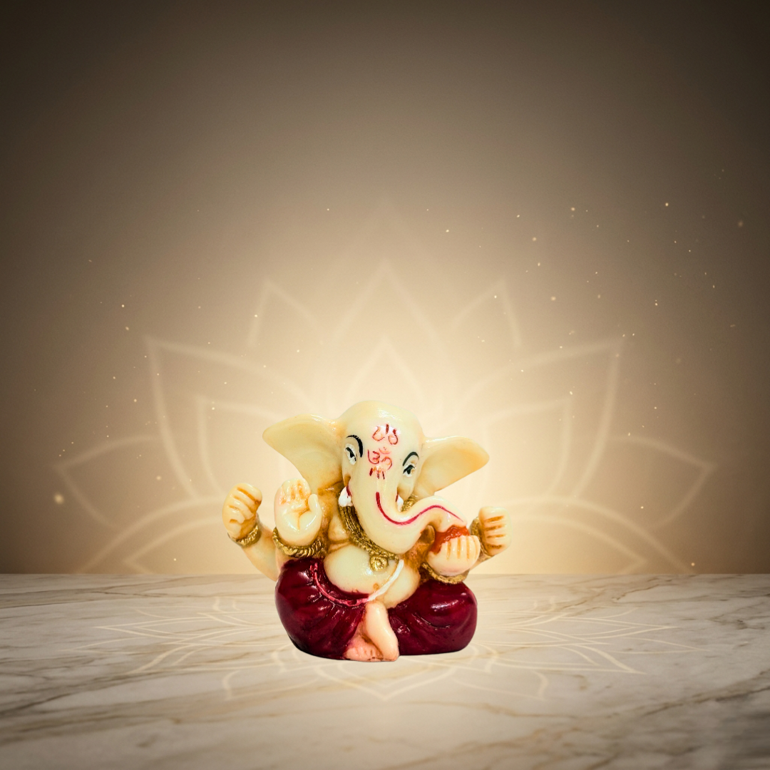 Cream & Maroon Ganesh Idol Mini Decorative Statue 2 Inch