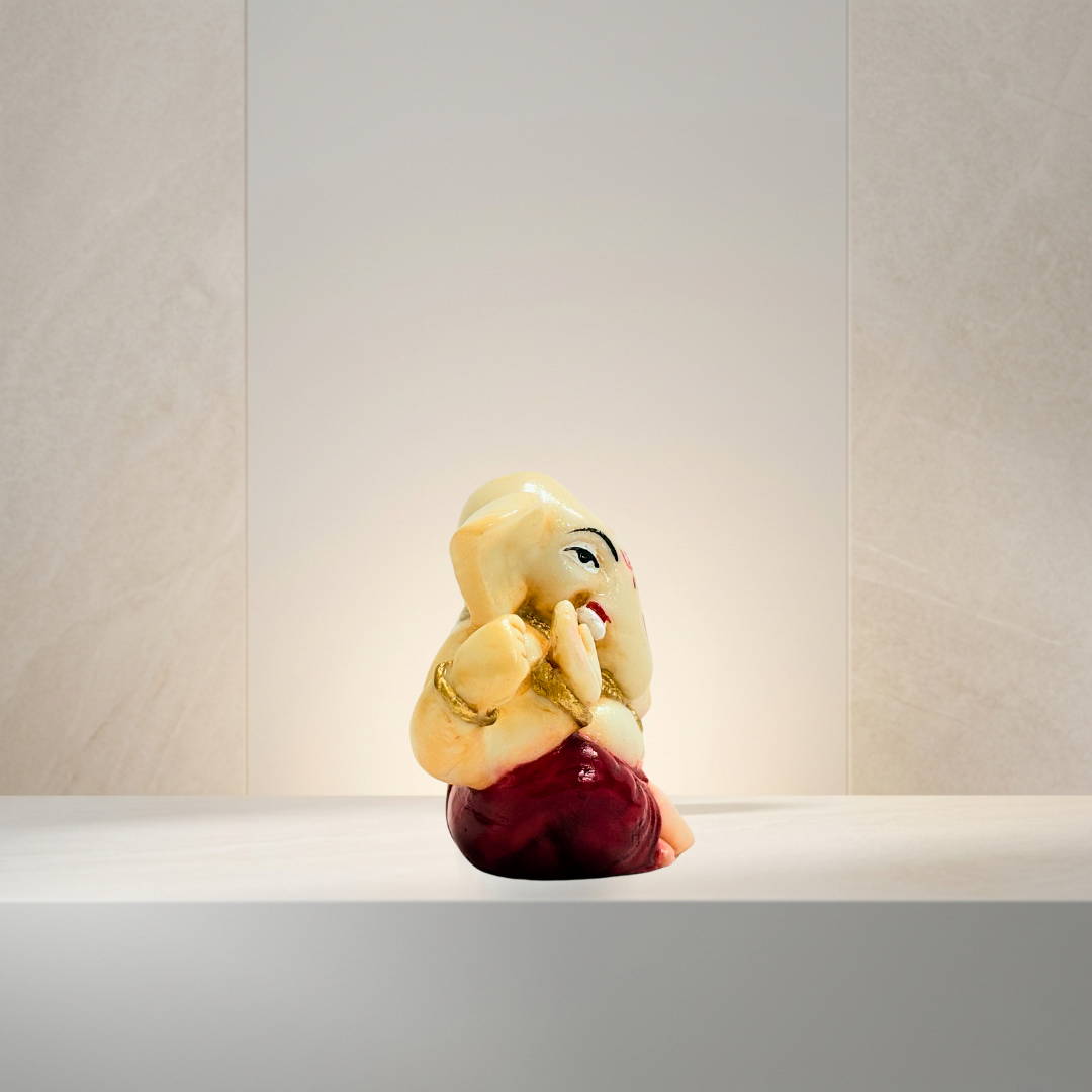 Cream & Maroon Ganesh Idol Mini Decorative Statue 2 Inch - Image 3