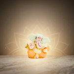 White & Peach Ganesh Idol Decorative Mini Statue 2.5 Inch