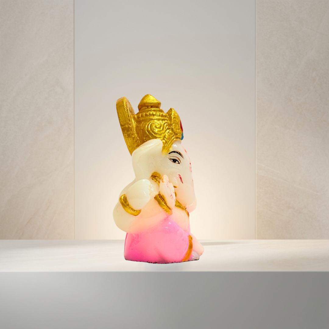 Pink & White Ganesh Idol 2.5 Inch Decorative Spiritual Statue - Image 3