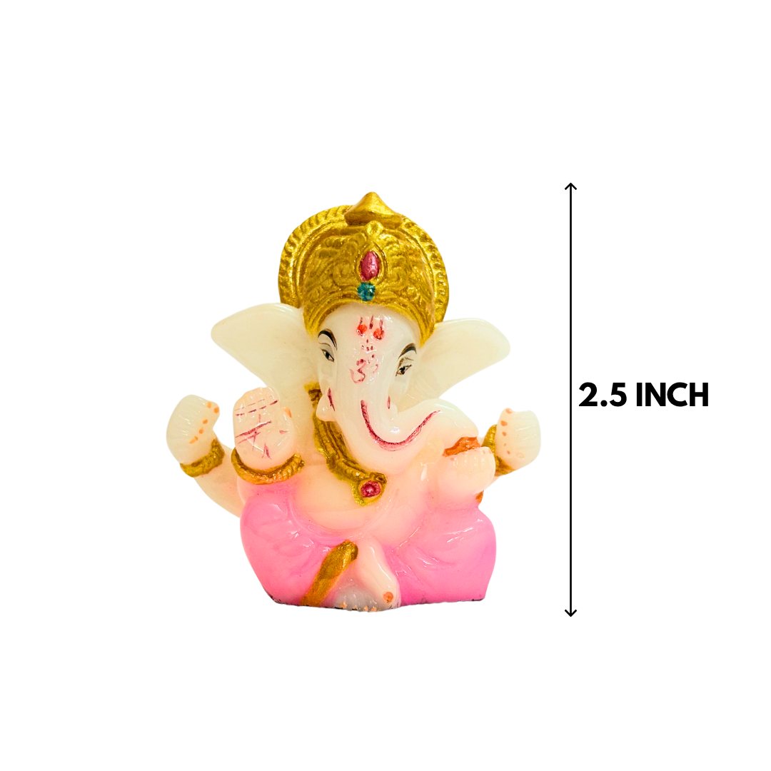 Pink & White Ganesh Idol 2.5 Inch Decorative Spiritual Statue - Image 2