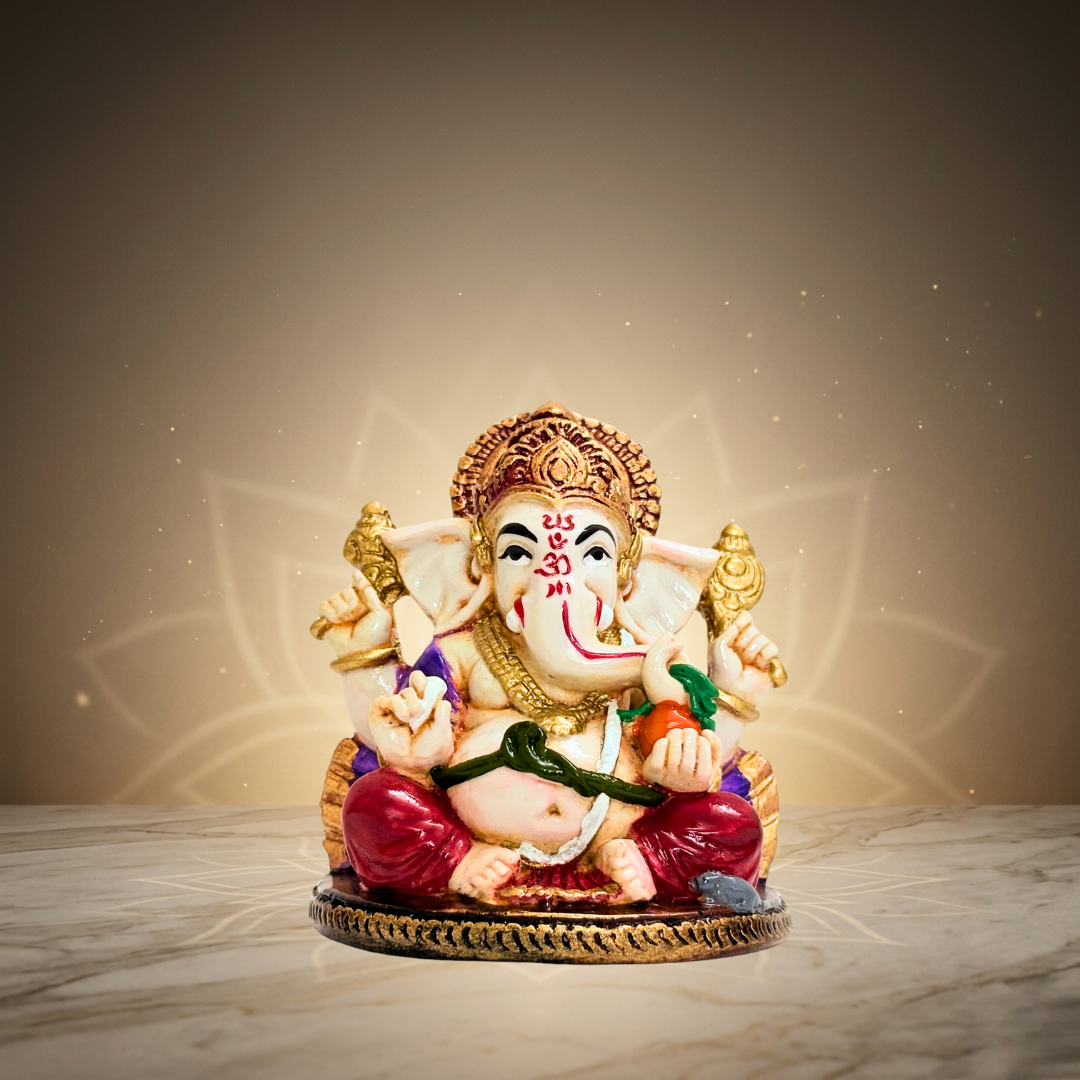 Multicolor Ganesh Idol 2.5 Inch Marble Dust Decorative Ganpati Murti