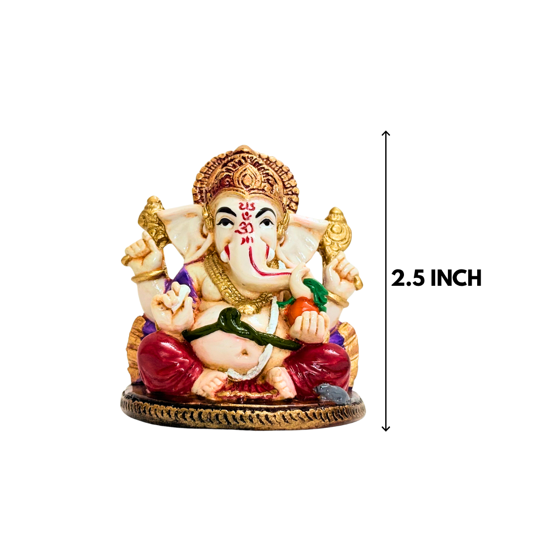 Multicolor Ganesh Idol 2.5 Inch Marble Dust Decorative Ganpati Murti - Image 2