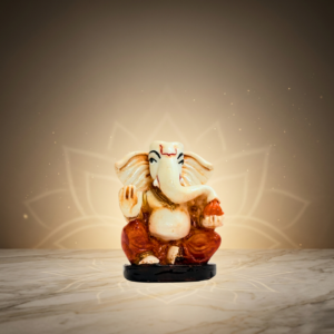 Cream & Brown Ganesh Idol 2.5 Inch Spiritual Decorative Statue