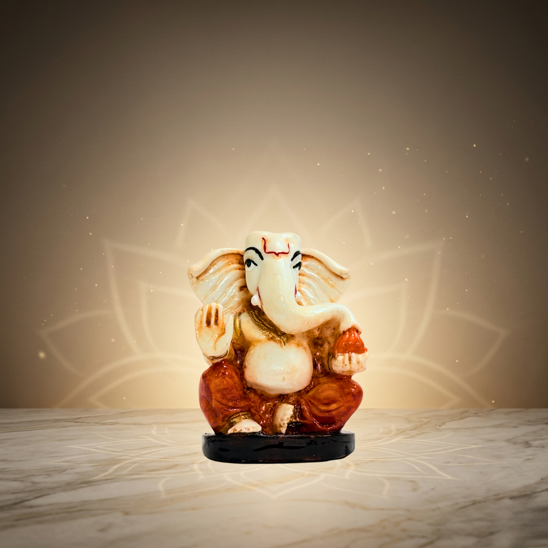 Cream & Brown Ganesh Idol 2.5 Inch Spiritual Decorative Statue