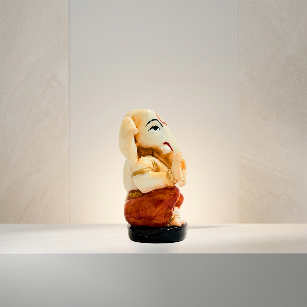Cream & Brown Ganesh Idol 2.5 Inch Spiritual Decorative Statue - Image 3