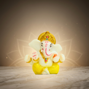 White & Yellow Ganesh Idol 3.5 Inch Decorative Spiritual Statue
