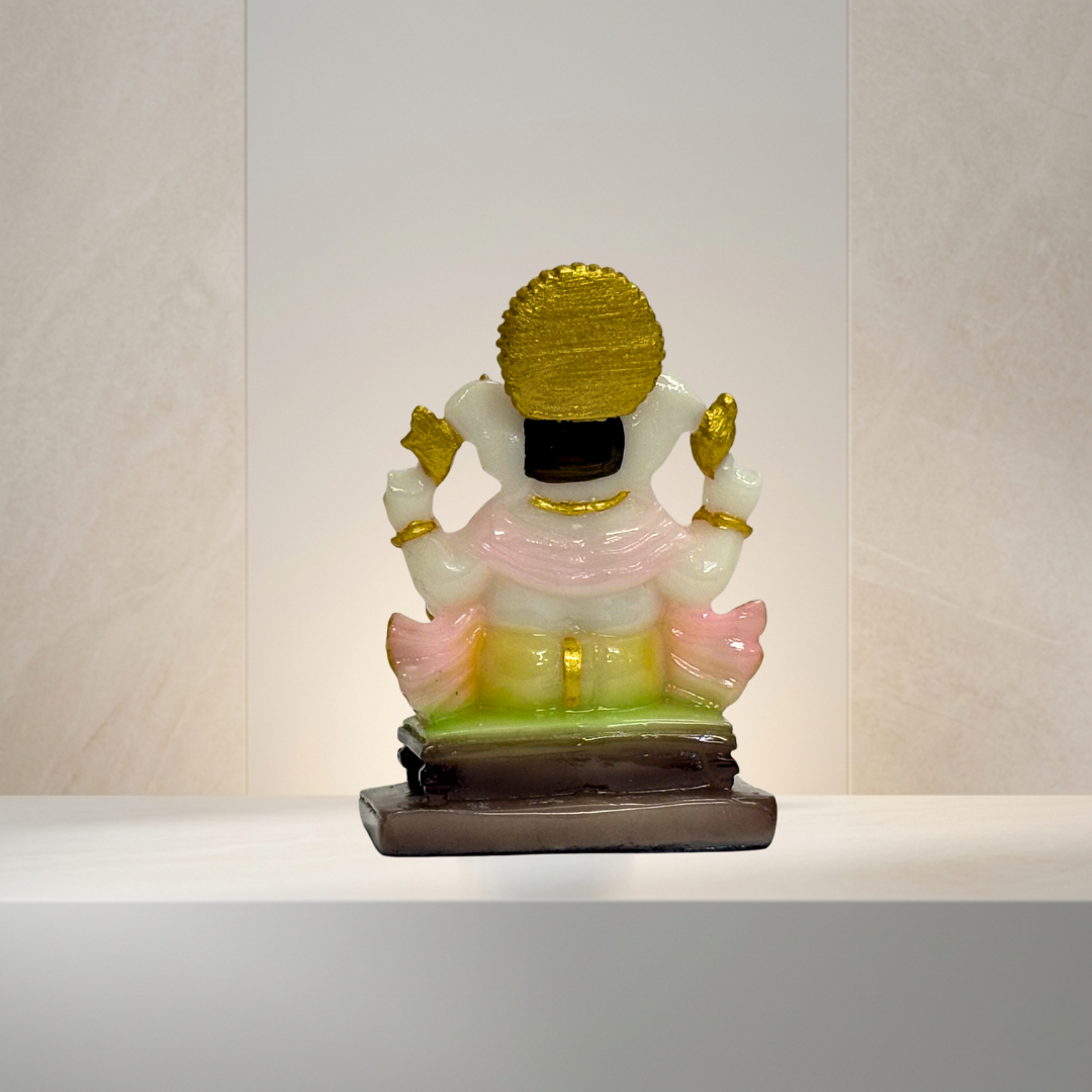 White & Gold Ganesh Idol 4 Inch Decorative Spiritual Statue - Image 4