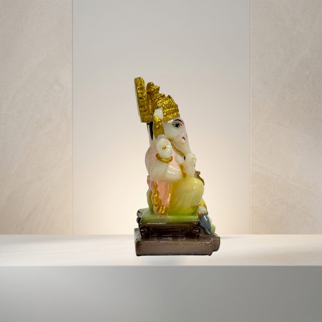 White & Gold Ganesh Idol 4 Inch Decorative Spiritual Statue - Image 3