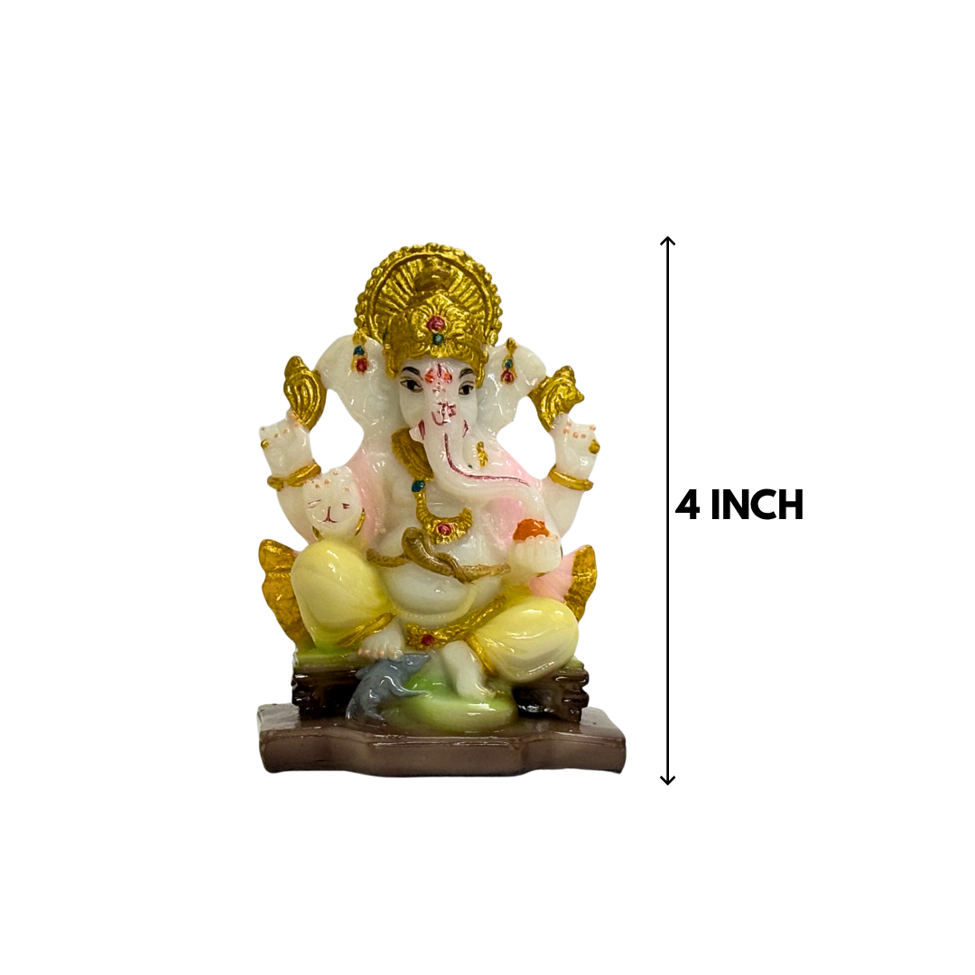 White & Gold Ganesh Idol 4 Inch Decorative Spiritual Statue - Image 2