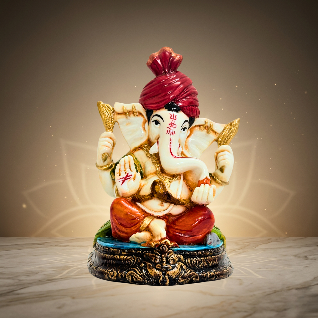 Red & White Ganesh Idol Statue for Home Decor & Pooja 6 Inch