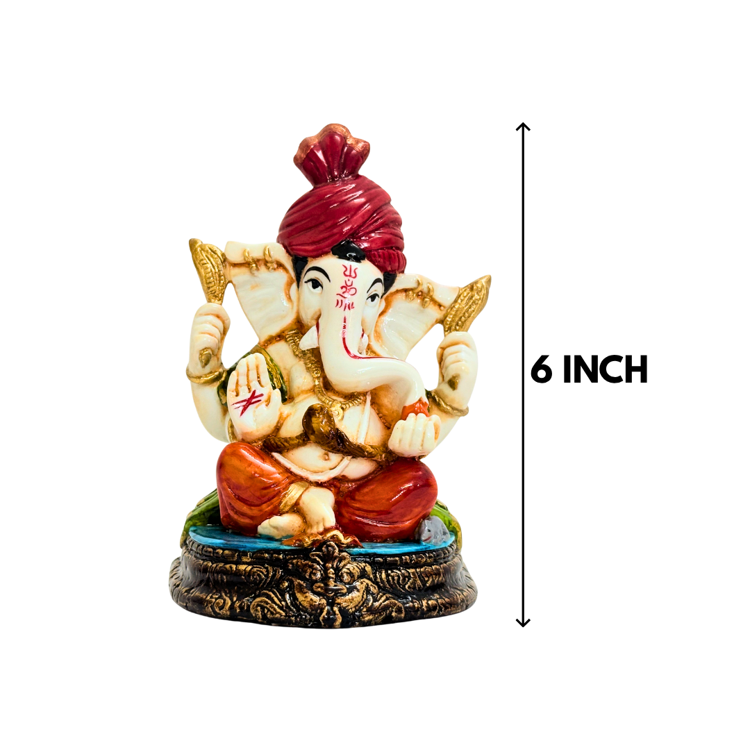 Red & White Ganesh Idol Statue for Home Decor & Pooja 6 Inch - Image 2