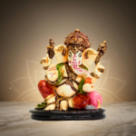 Ivory & Gold Ganesh Idol 6 Inch Decorative Marble Dust Statue for Home