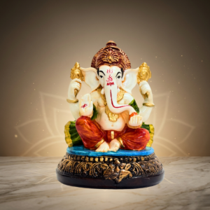 White & Gold Ganesh Idol 6 Inch Decorative Marble Dust Statue for Home
