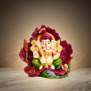 Red & Green Ganesh Idol 6 Inch Decorative Marble Dust Statue for Home
