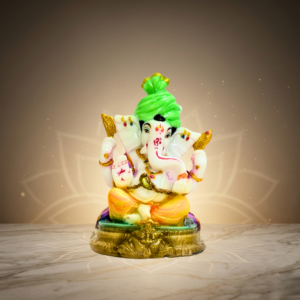 Green Ganesh Idol 6 Inch Marble Dust Decorative Statue for Home