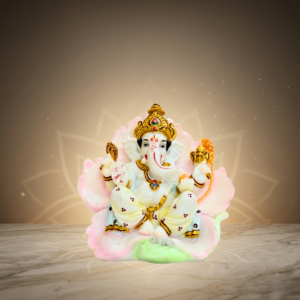 White & Pink Ganesh Marble Dust Idol 8 Inch Decorative Statue