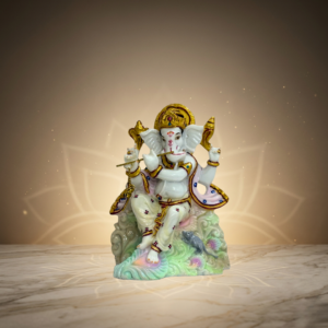 White Multicolor Ganesh Marble Dust Statue 8 Inch Decorative Idol