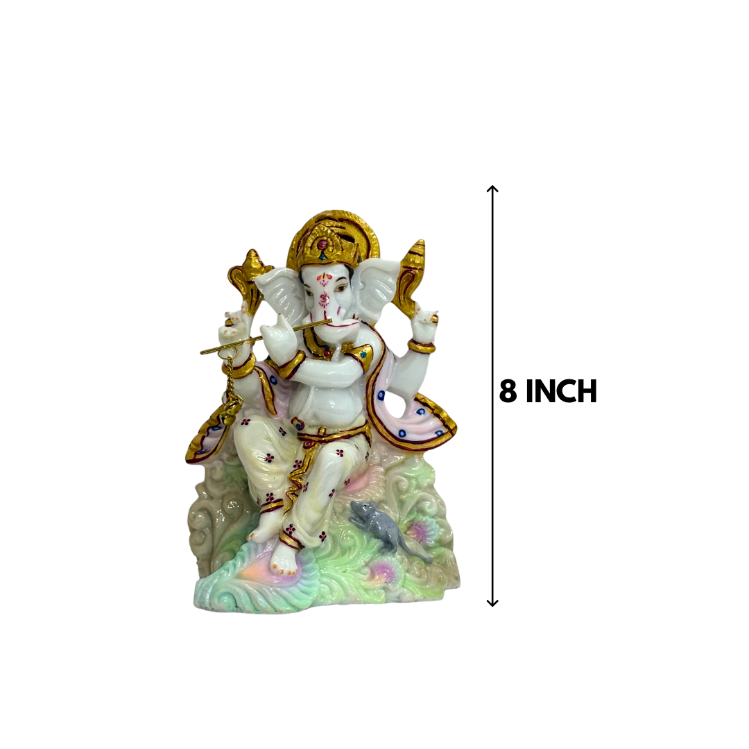 White Multicolor Ganesh Marble Dust Statue 8 Inch Decorative Idol - Image 2